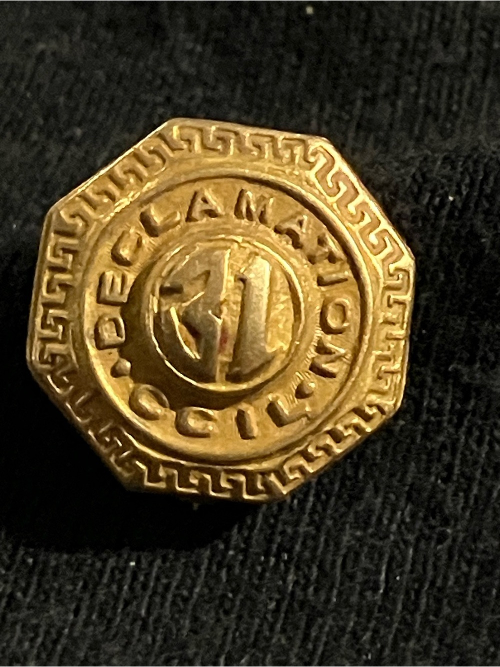 Antique 1931 10K Yellow Gold Declamation Speech Award Pin Hallmarked Maker Mark